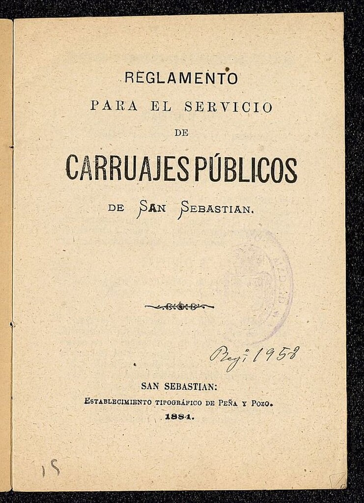 Miniatura de Reglamento para el servicio de carruajes públicos de San Sebastián.