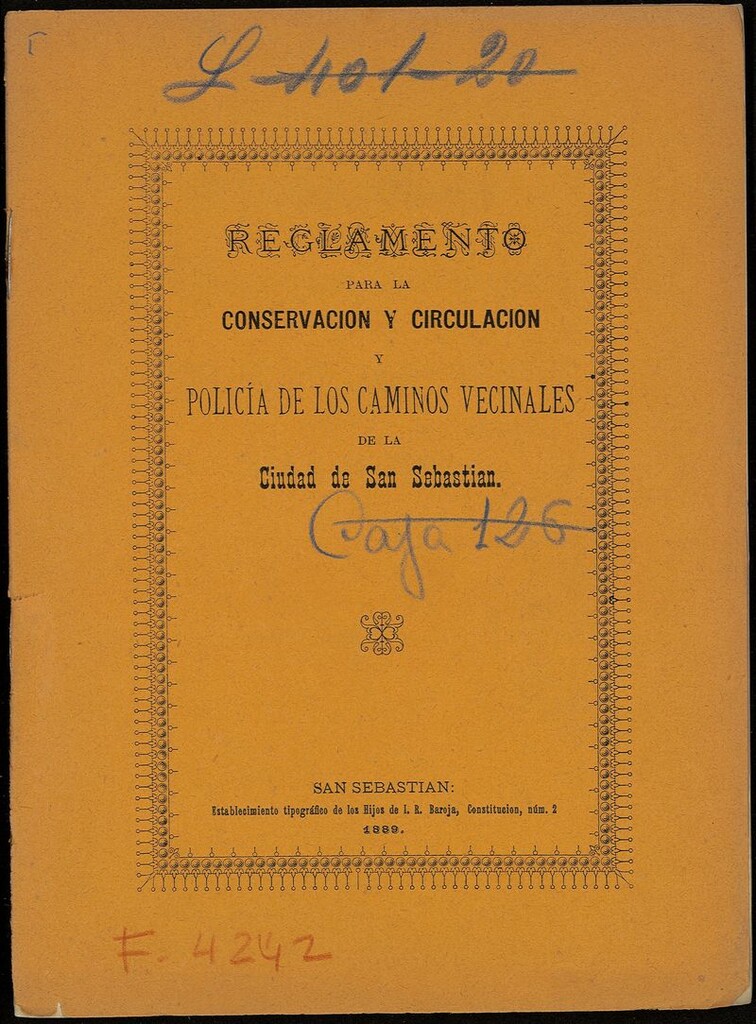 Miniatura de Reglamento para la conservación y circulación y policía de los caminos vecinales de la Ciudad de San Sebastian