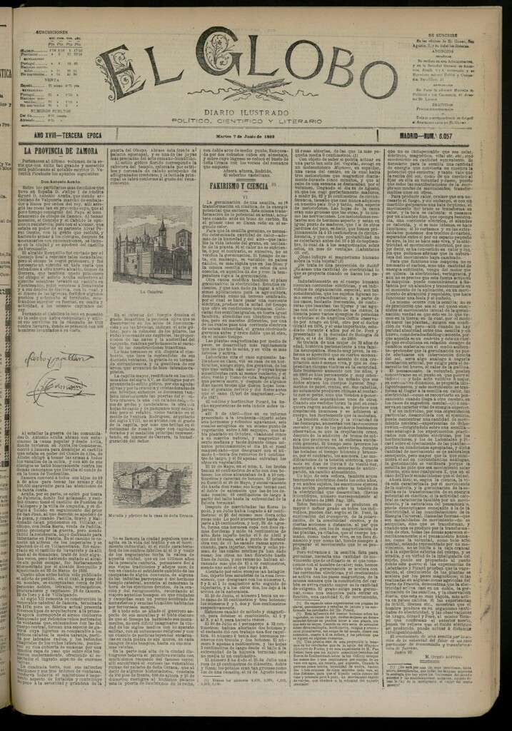 Miniatura de El Globo : diario ilustrado del 7 de junio de 1892, nº 6057