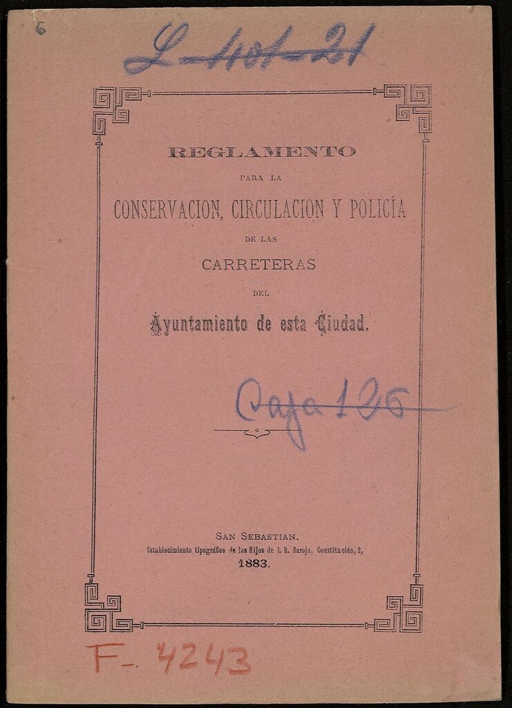 Miniatura de Reglamento para la conservación, circulación y policía de las carreteras del Ayuntamiento de esta Ciudad