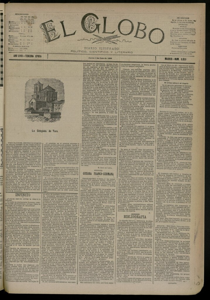 Miniatura de El Globo : diario ilustrado del 9 de junio de 1892, nº 6059