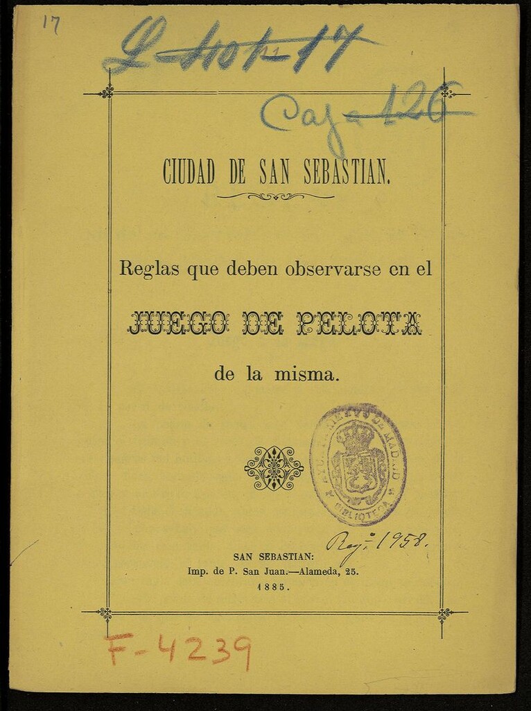 Miniatura de Reglas que deben observarse en el juego de pelota de la misma