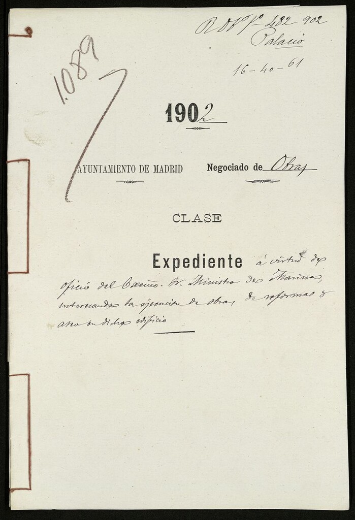 Miniatura de Expediente a virtud de oficio del Excmo. Señor Ministro de Marina mandando la ejecución de obras de reformas y (..) de dicho edificio (1902)