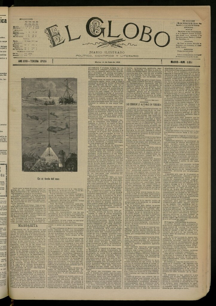 Miniatura de El Globo : diario ilustrado del 14 de junio de 1892, nº 6064
