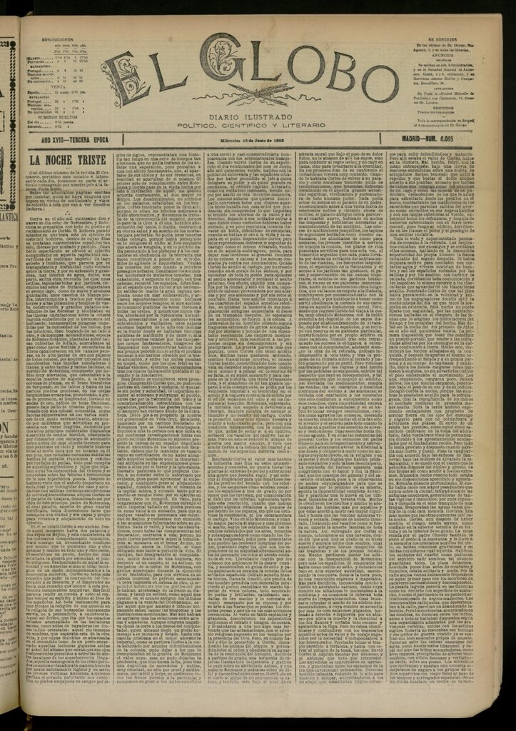 Miniatura de El Globo : diario ilustrado del 15 de junio de 1892, nº 6065