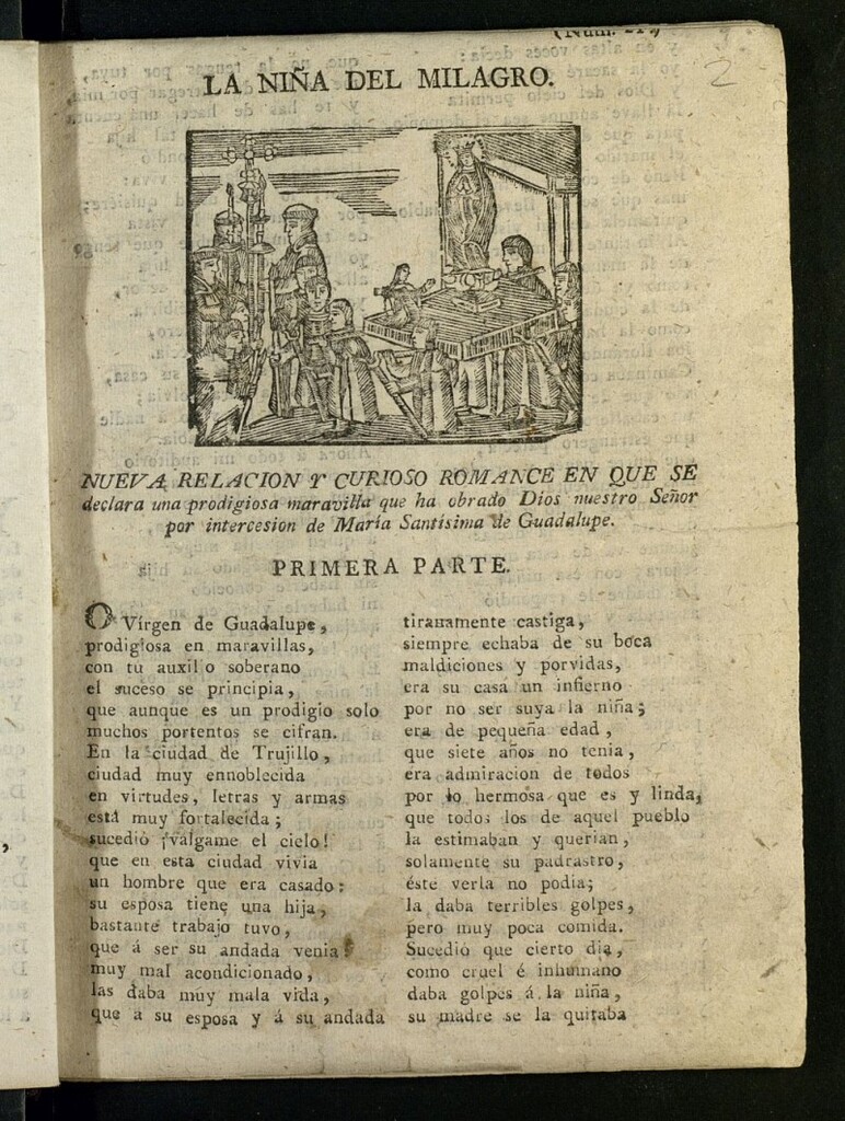 Miniatura de La niña del milagro : nueva relación y curioso romance en que se declara una prodigiosa maravilla que ha obrado Dios nuestro Señor por intercesión de María santísima de Guadalupe