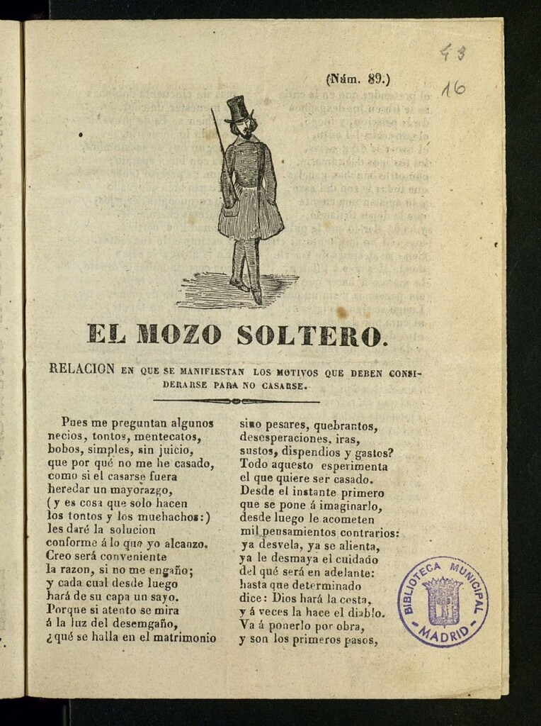 Miniatura de El mozo soltero : relación en que se manifiestan los motivos que deben considerarse para no casarse