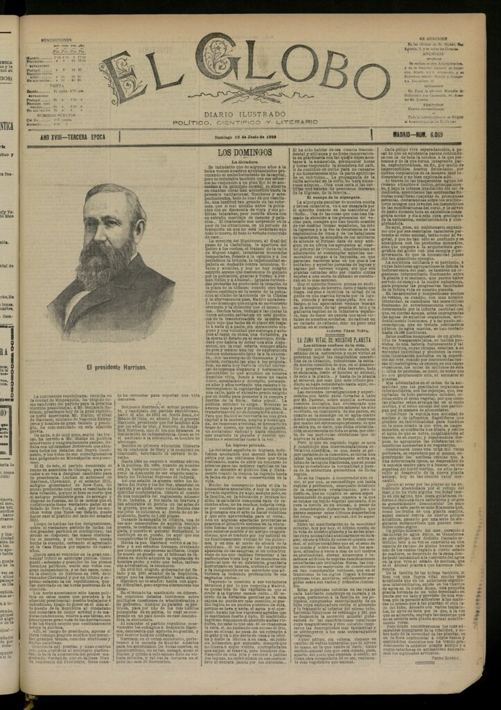 Miniatura de El Globo : diario ilustrado del 19 de junio de 1892, nº 6069