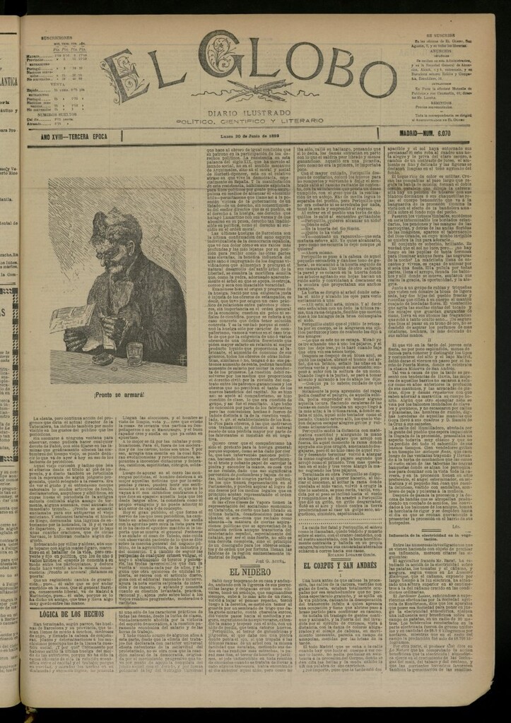Miniatura de El Globo : diario ilustrado del 20 de junio de 1892, nº 6070