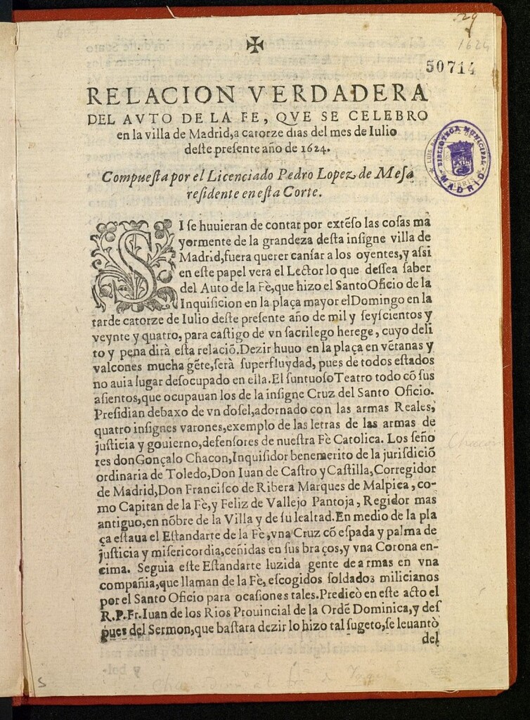Miniatura de Relacion verdadera del auto de la fe, que se celebro en la villa de Madrid : a catorce dias del mes de Julio deste presente año de 1624
