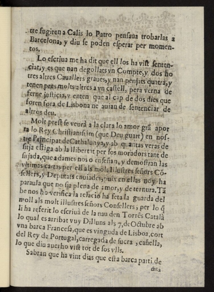 Miniatura de Carta molt verdadera de com lo nostre Rey Cristianiss (q Deu prospere molts anys) nos en via un gran socorro de la part de Ponent, y es de 79 velas, las quals