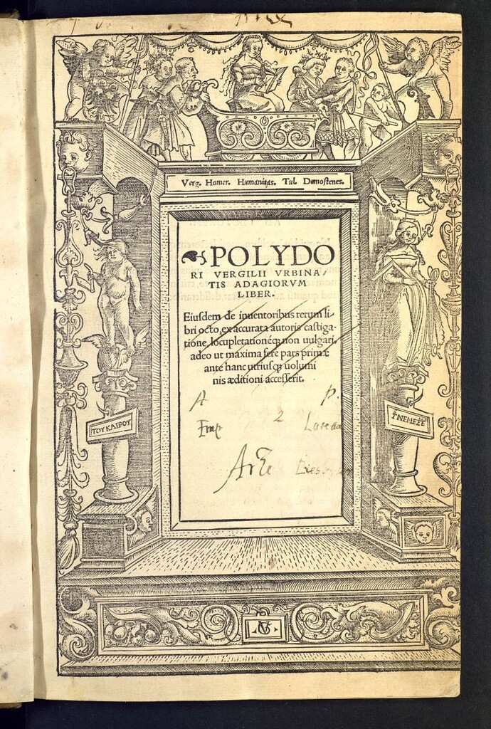 Miniatura de Polydori Vergilii vrbinatis Adagiorum liber ; Eiusdem de inuentoribus rerum libri octo