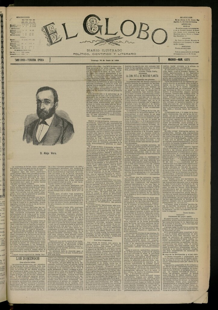 Miniatura de El Globo : diario ilustrado del 26 de junio de 1892, nº 6076