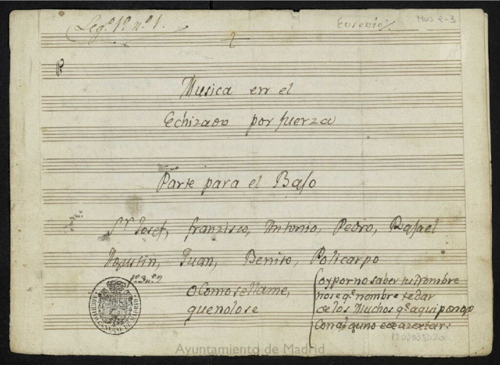 Miniatura de Musica en la comedia El echizado por fuerza