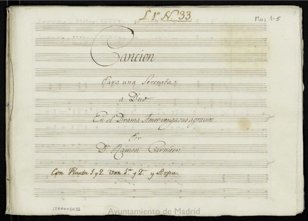 Miniatura de Canción para una serenata a dúo en el drama Amor venga sus agravios ; Canción báquica para una orgía en el drama Amor venga sus agravios