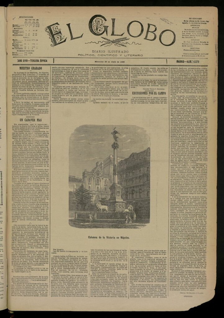 Miniatura de El Globo : diario ilustrado del 29 de junio de 1892, nº 6079