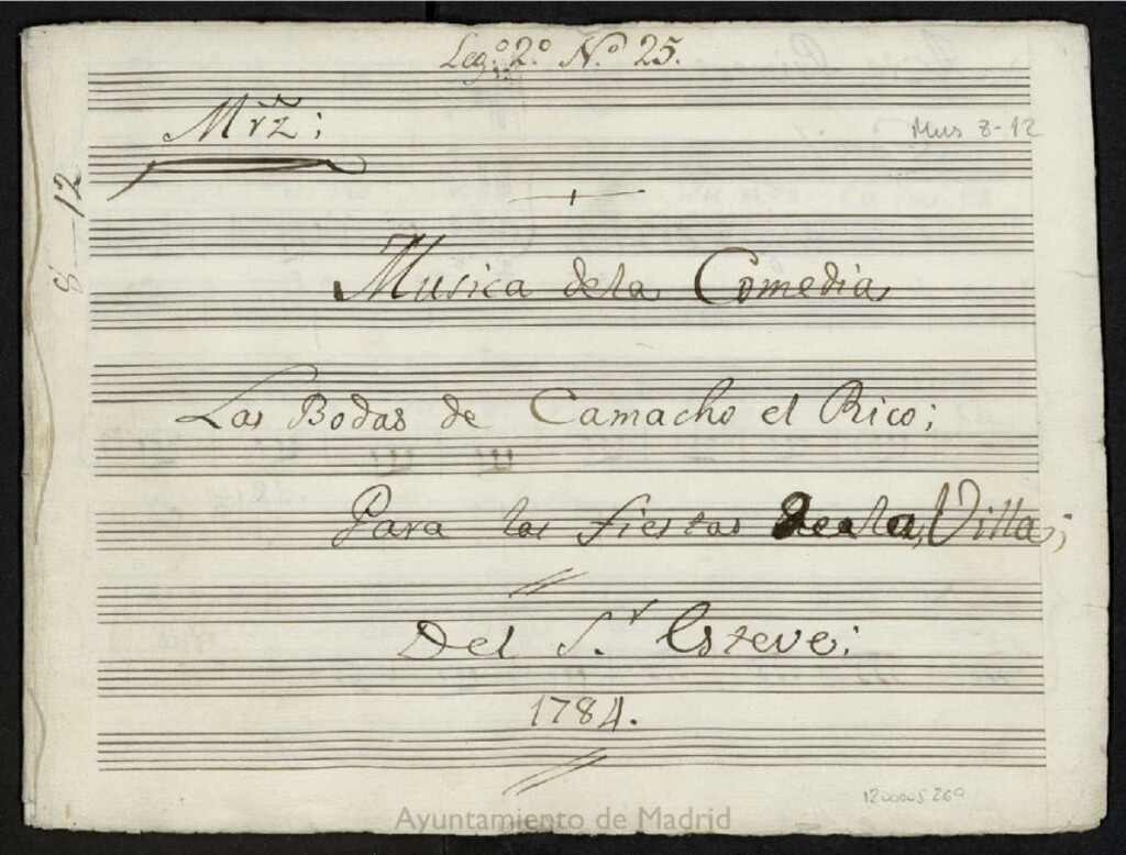 Miniatura de Música de la comedia Las bodas de Camacho el rico : para las fiestas de la Villa