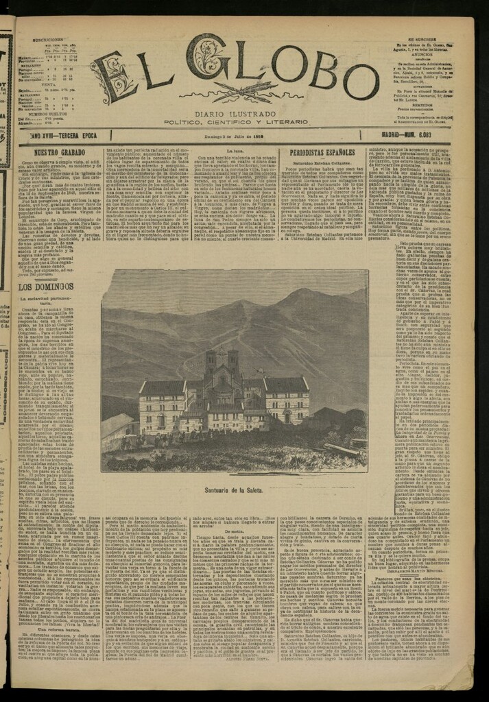 Miniatura de El Globo : diario ilustrado del 3 de julio de 1892, nº 6083