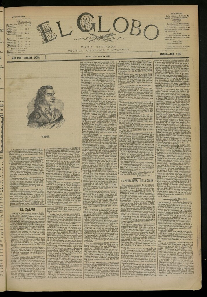 Miniatura de El Globo : diario ilustrado del 7 de julio de 1892, nº 6087
