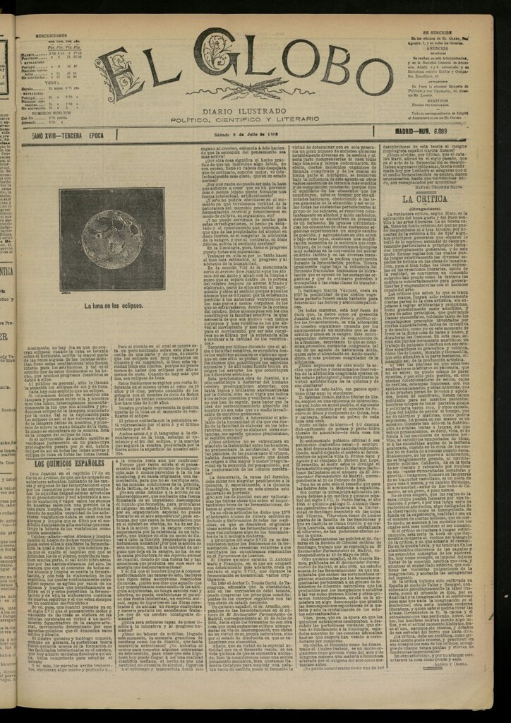 Miniatura de El Globo : diario ilustrado del 9 de julio de 1892, nº 6089
