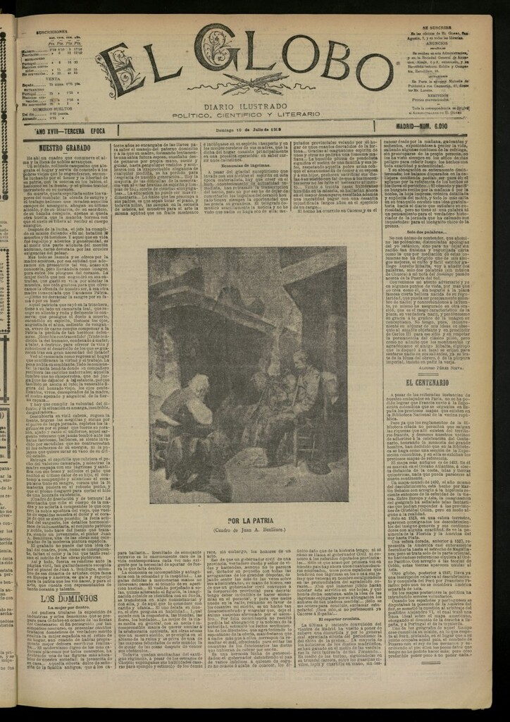 Miniatura de El Globo : diario ilustrado del 10 de julio de 1892, nº 6090