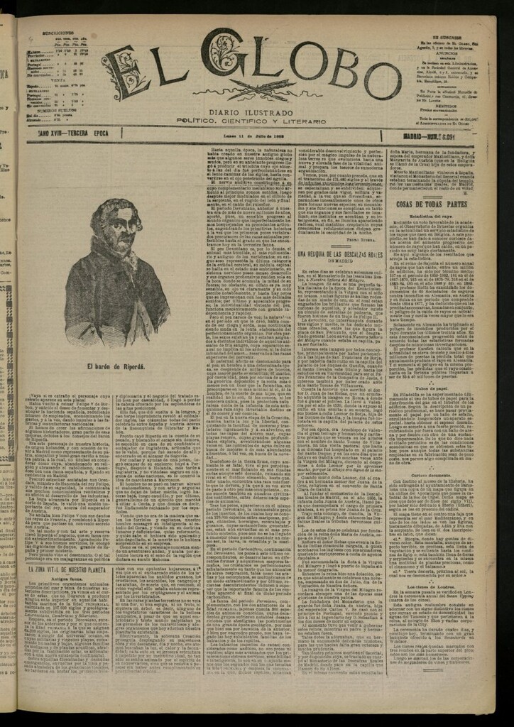 Miniatura de El Globo : diario ilustrado del 11 de julio de 1892, nº 6091
