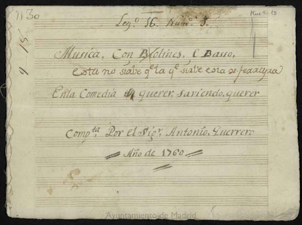 Miniatura de Musica con violines e basso en la comedia Querer sabiendo querer