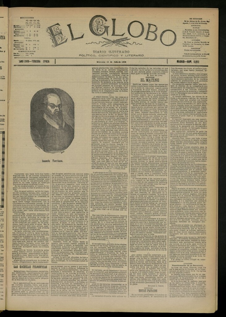 Miniatura de El Globo : diario ilustrado del 13 de julio de 1892, nº 6093