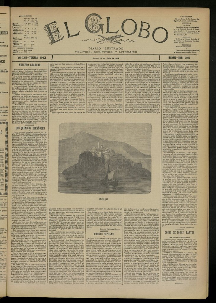 Miniatura de El Globo : diario ilustrado del 14 de julio de 1892, nº 6094