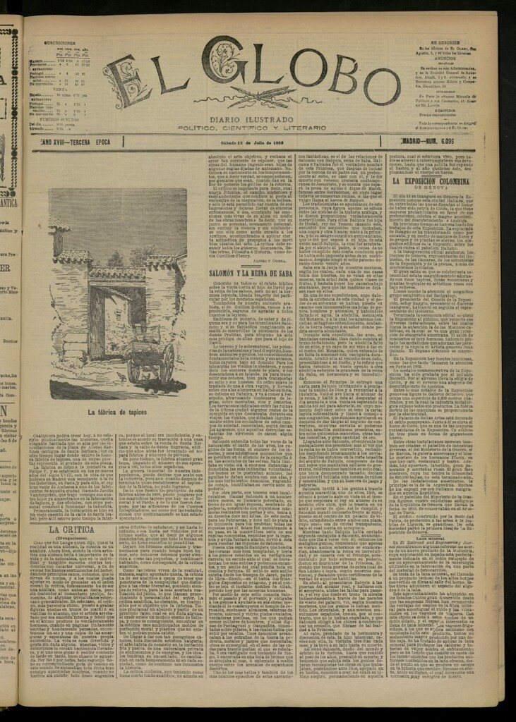 Miniatura de El Globo : diario ilustrado del 16 de julio de 1892, nº 6096