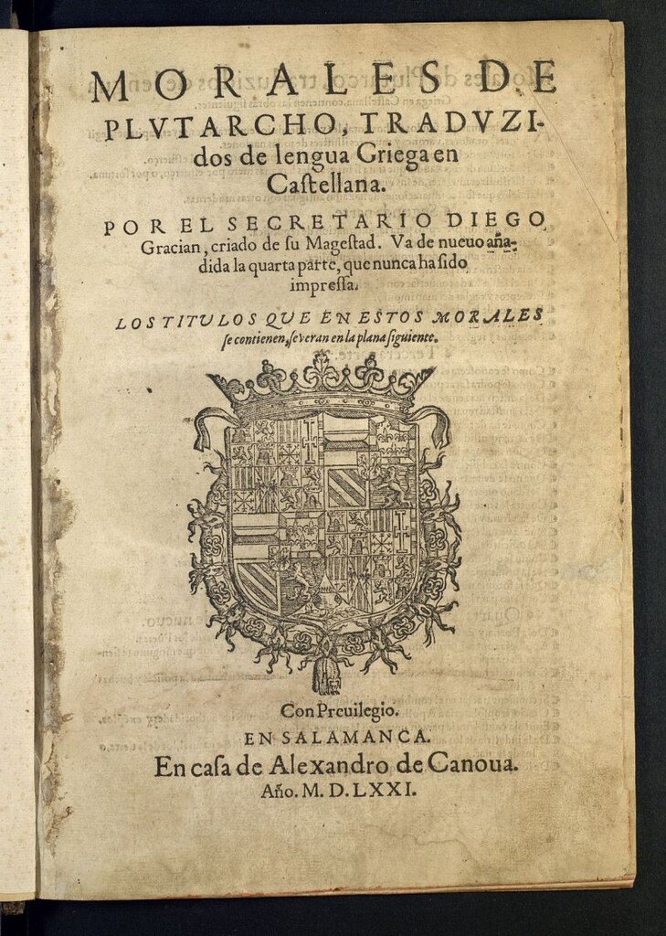 Miniatura de Morales de Plutarco, traduzidos de lengua Griega en Castellana