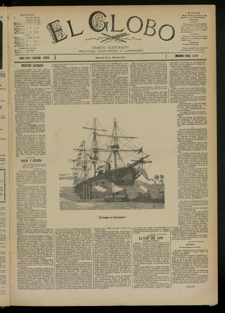 Miniatura de El Globo : diario ilustrado del 20 de julio de 1892, nº 6100