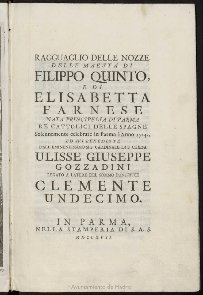Miniatura de Ragguaglio delle nozze delle Maestá di Filippo Quinto e di Elisabetta Farnese ...