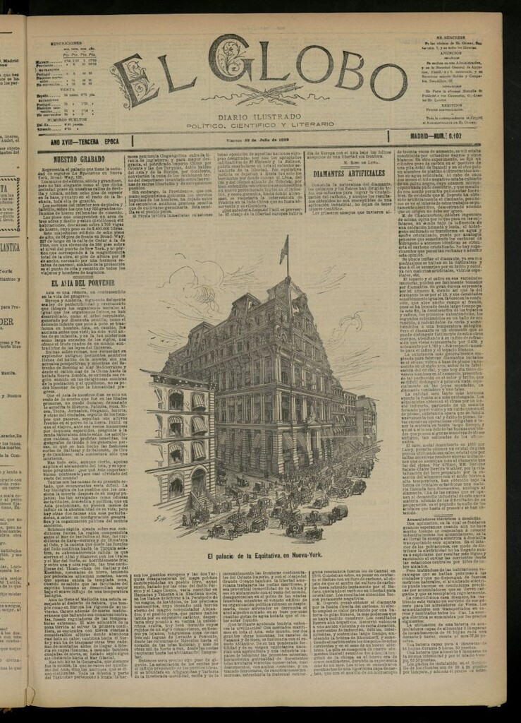 Miniatura de El Globo : diario ilustrado del 22 de julio de 1892, nº 6102