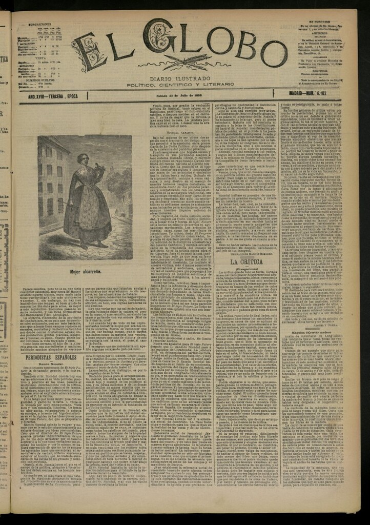 Miniatura de El Globo : diario ilustrado del 23 de julio de 1892, nº 6103