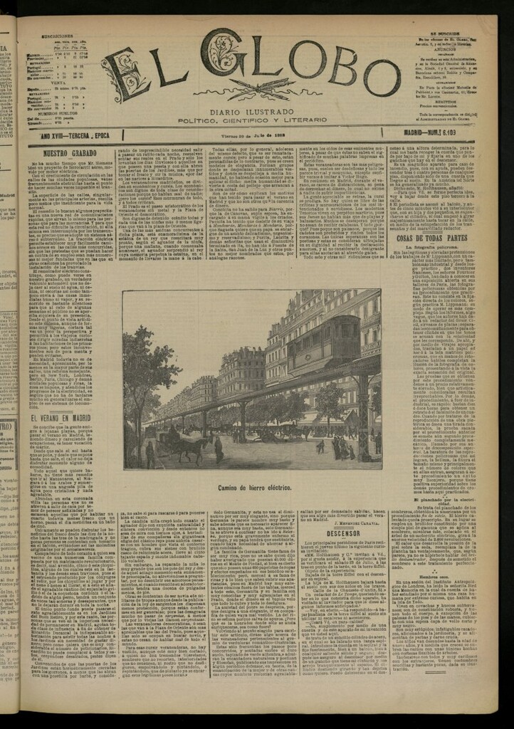Miniatura de El Globo : diario ilustrado del 29 de julio de 1892, nº 6109