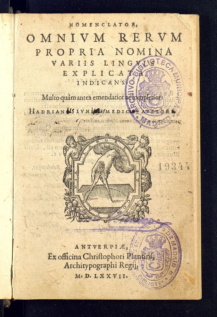 Miniatura de Nomenclator, omnium rerum propria nomina varijs linguis explicata indicans : Multo quàm antea emendatior ac locupletior
