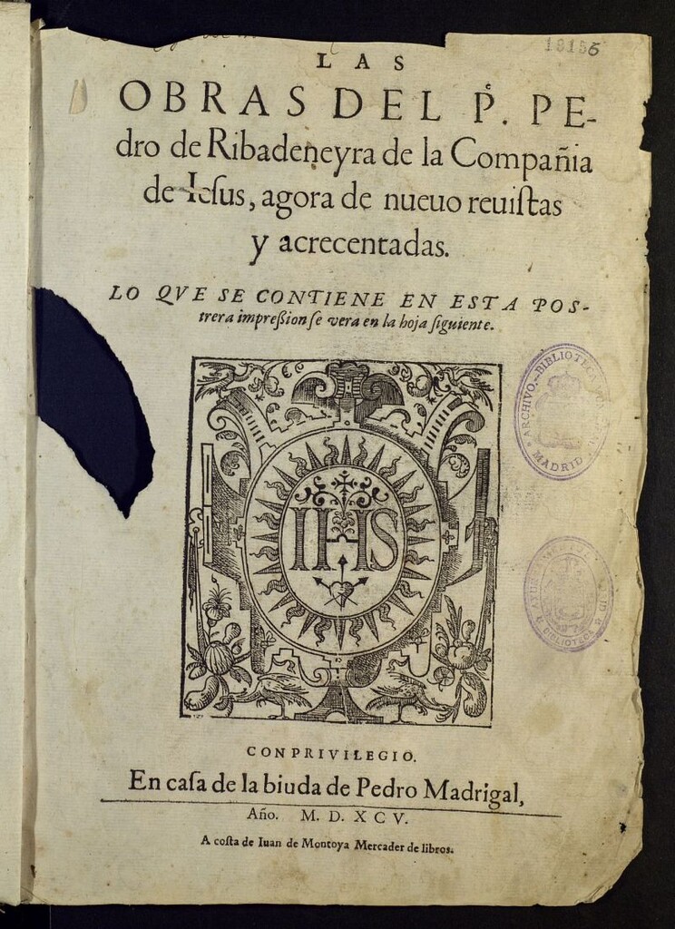 Miniatura de Las obras del P. Pedro de Ribadeneyra de la Compañía de Iesus
