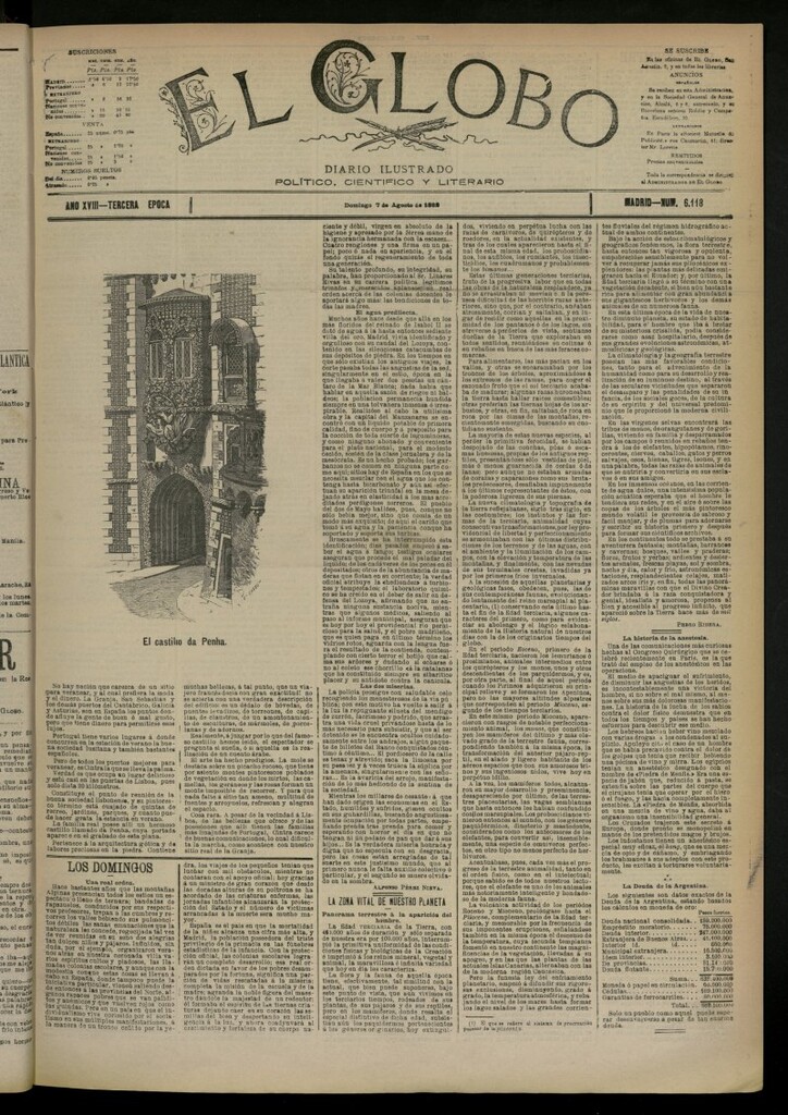 Miniatura de El Globo : diario ilustrado del 7 de agosto de 1892, nº 6118