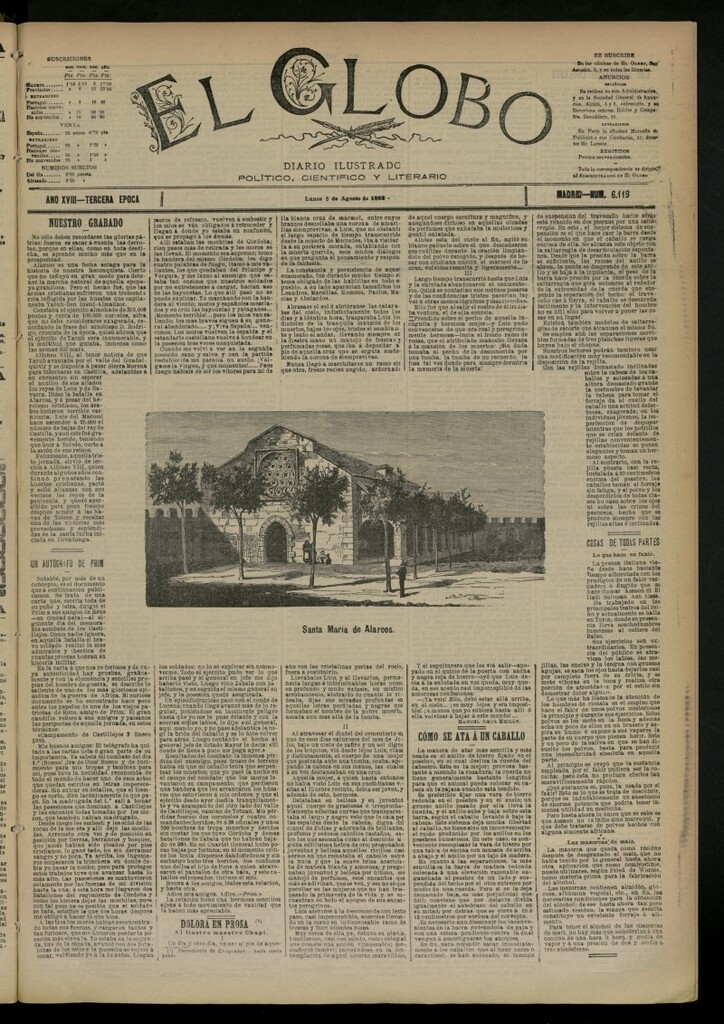 Miniatura de El Globo : diario ilustrado del 8 de agosto de 1892, nº 6119