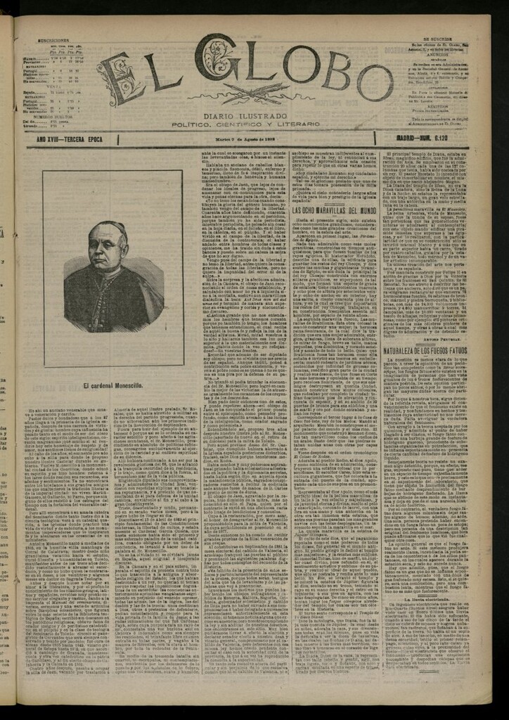 Miniatura de El Globo : diario ilustrado del 9 de agosto de 1892, nº 6120