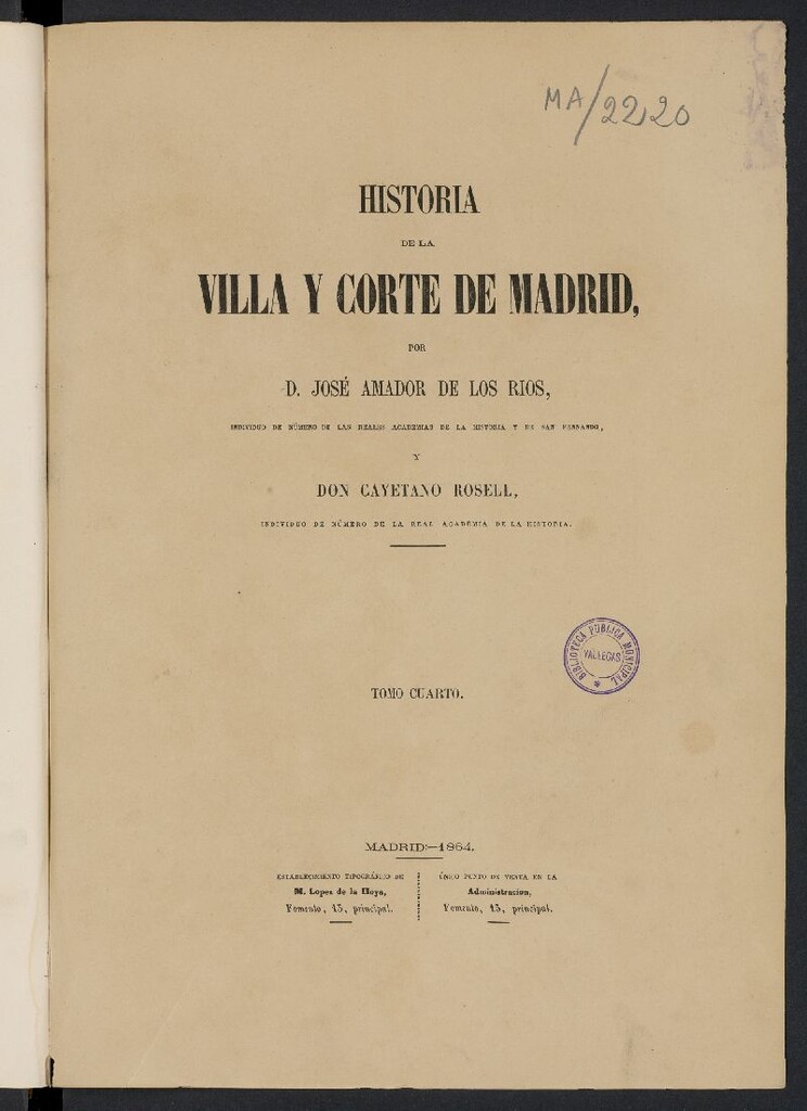 Miniatura de Historia de la Villa y corte de Madrid. Tomo 4