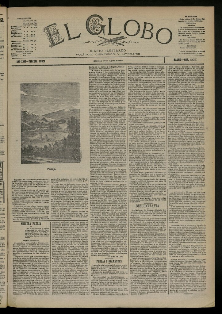 Miniatura de El Globo : diario ilustrado del 10 de agosto de 1892, nº 6121
