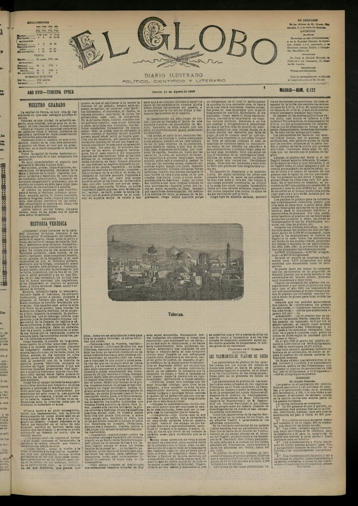 Miniatura de El Globo : diario ilustrado del 11 de agosto de 1892, nº 6122