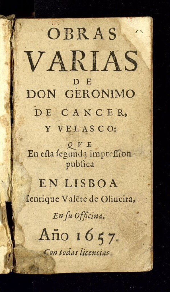 Miniatura de Obras varias de Don Geronimo de Cancer y Velasco