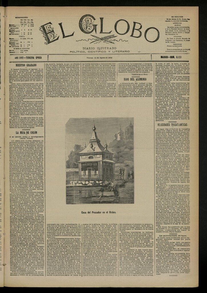 Miniatura de El Globo : diario ilustrado del 12 de agosto de 1892, nº 6123