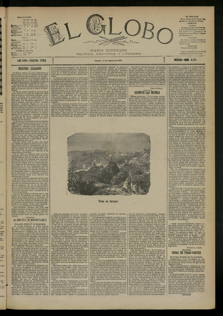 Miniatura de El Globo : diario ilustrado del 13 de agosto de 1892, nº 6124