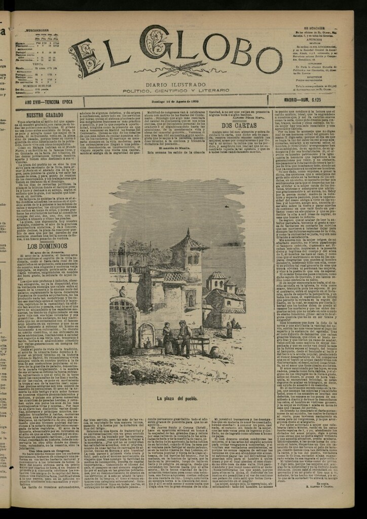 Miniatura de El Globo : diario ilustrado del 14 de agosto de 1892, nº 6125
