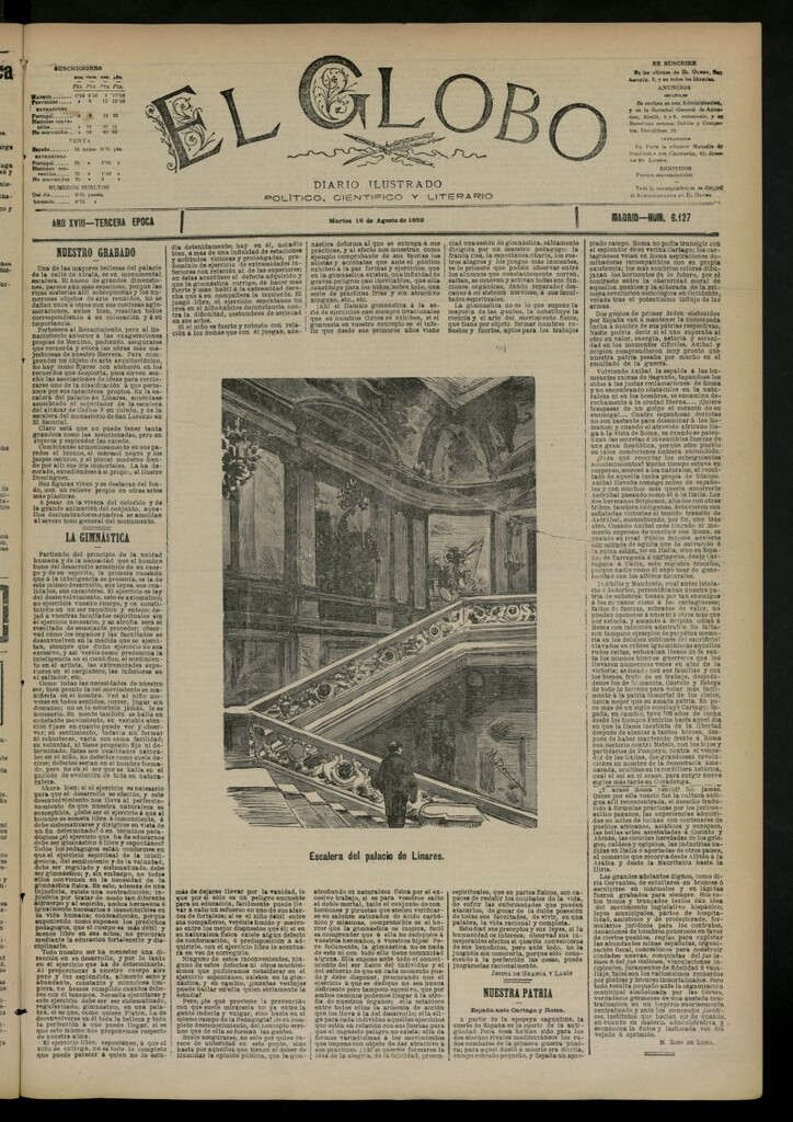 Miniatura de El Globo : diario ilustrado del 16 de agosto de 1892, nº 6127