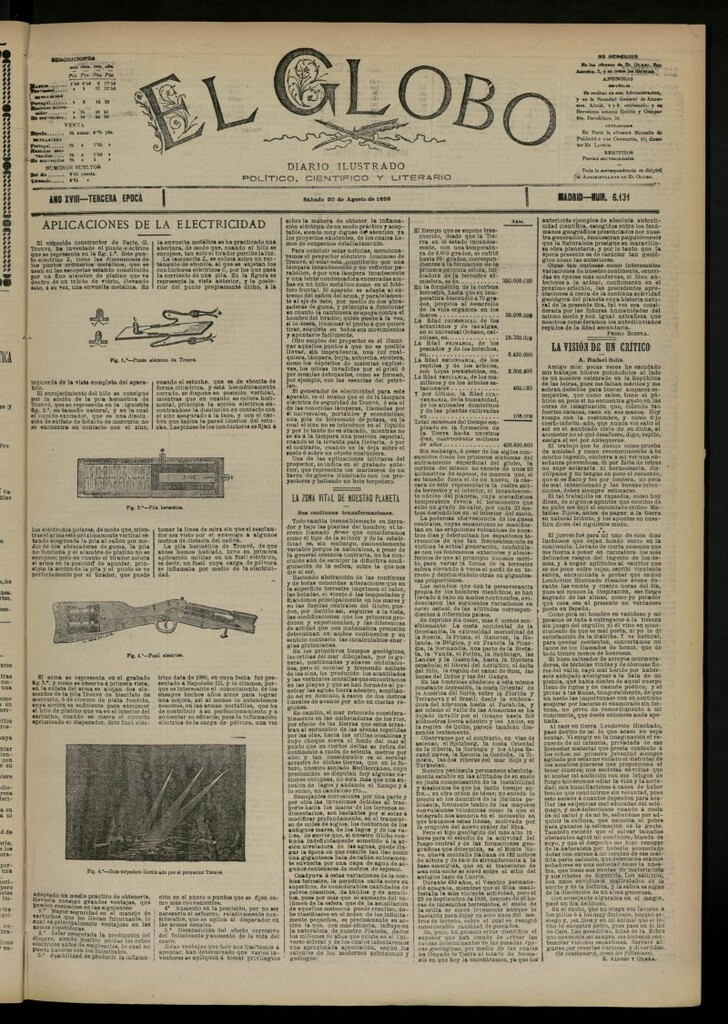 Miniatura de El Globo : diario ilustrado del 20 de agosto de 1892, nº 6131